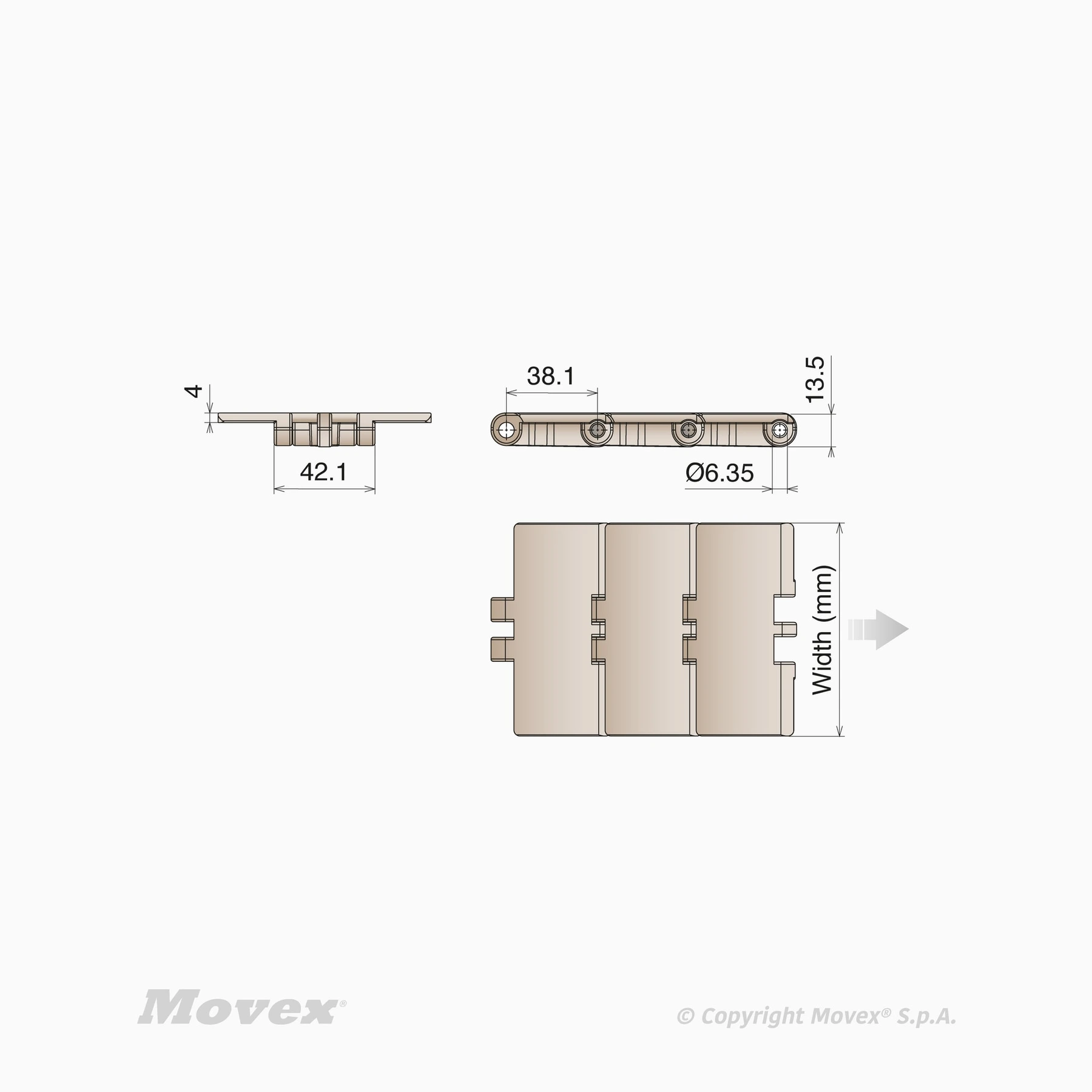 Пластиковая пластинчатая конвейерная цепь Movex 820 Flat Top Plastic pin — фото 1